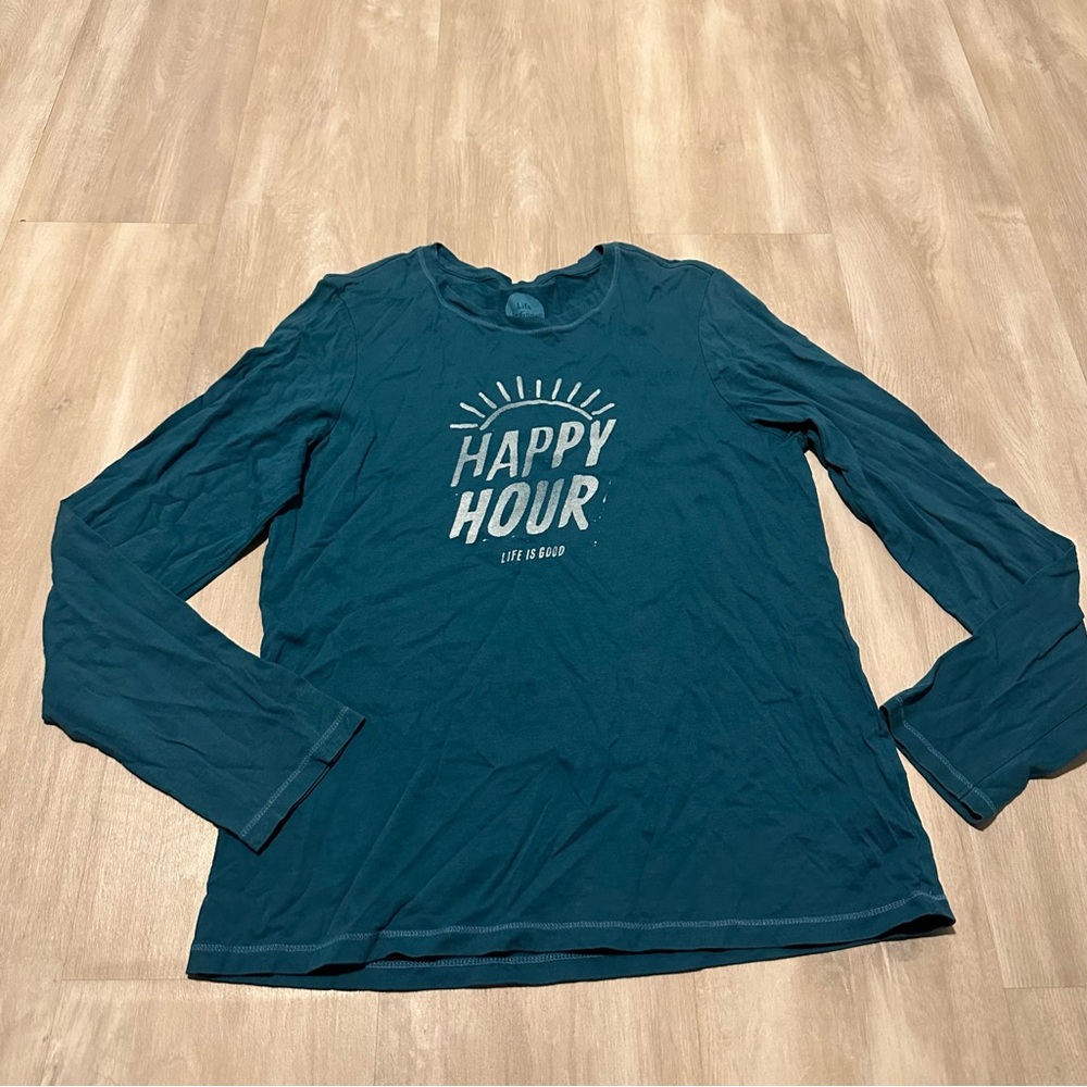 Life is Good Happy Hour Blue Long Sleeve Top Sz S